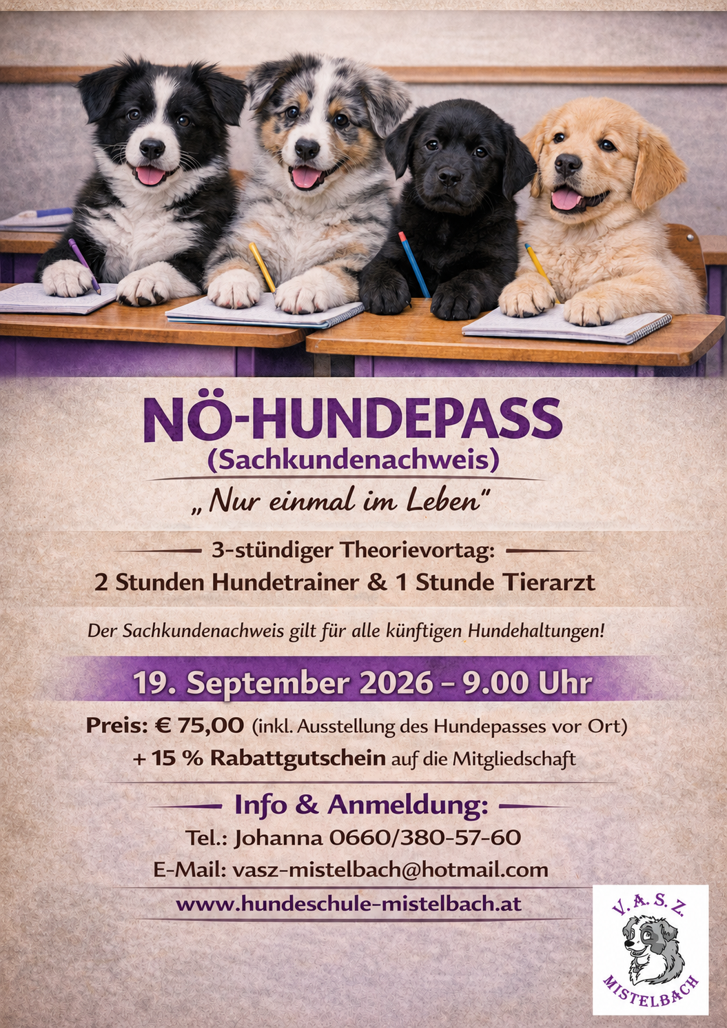 Flyer zum NÖ-Hundepass am 19. September 2026