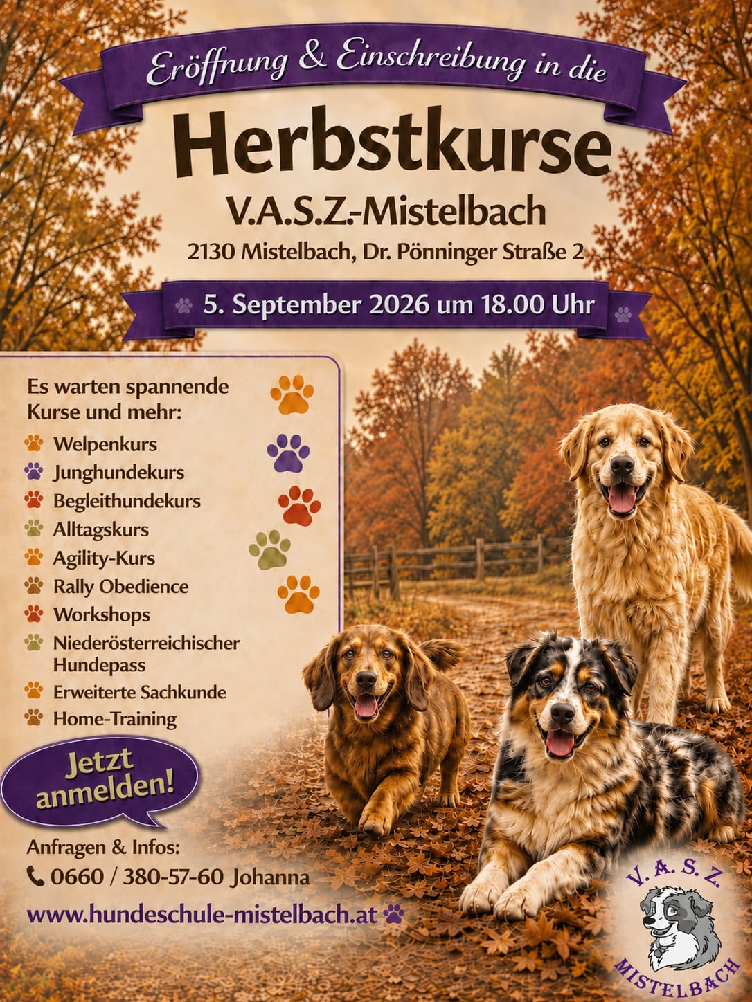 Flyer zur Eröffnung und Einschreibung in die Herbstkurse