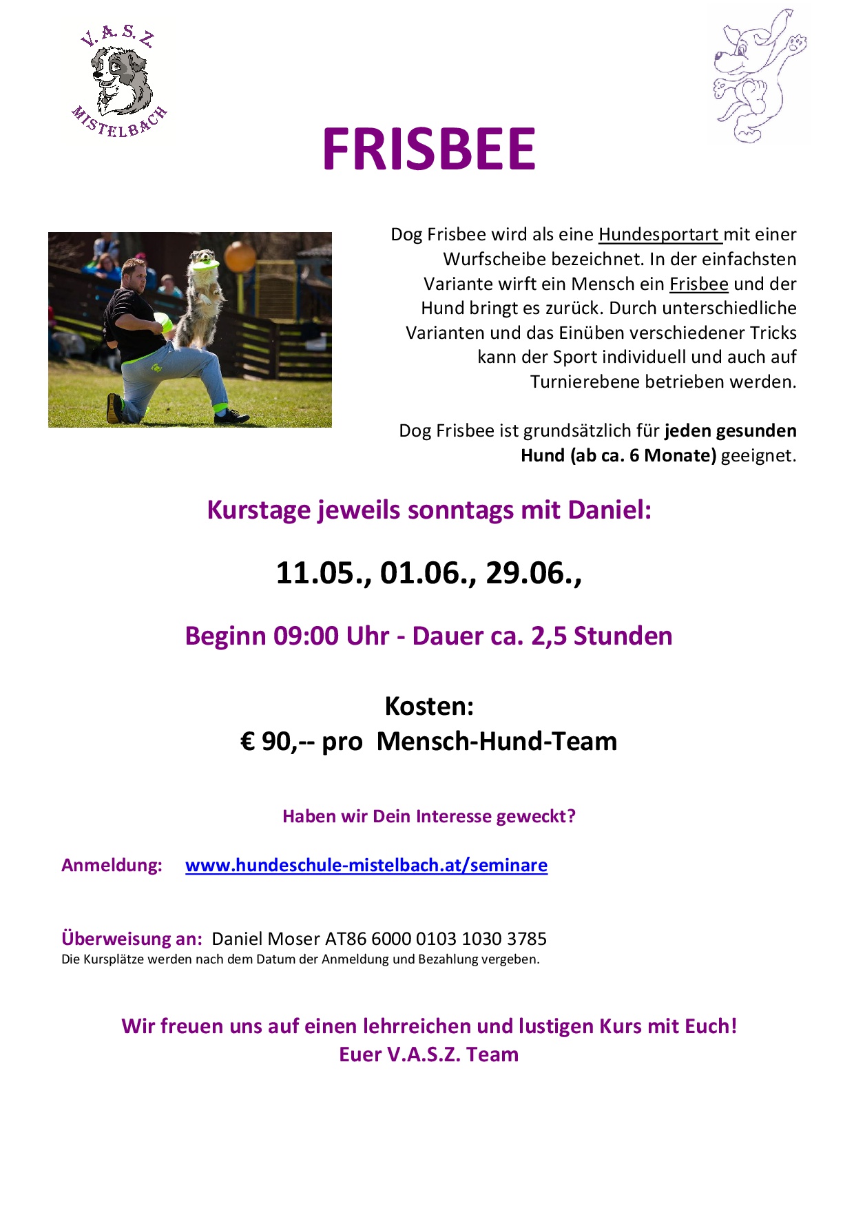 Flyer zu den Frisbee-Kurstagen
