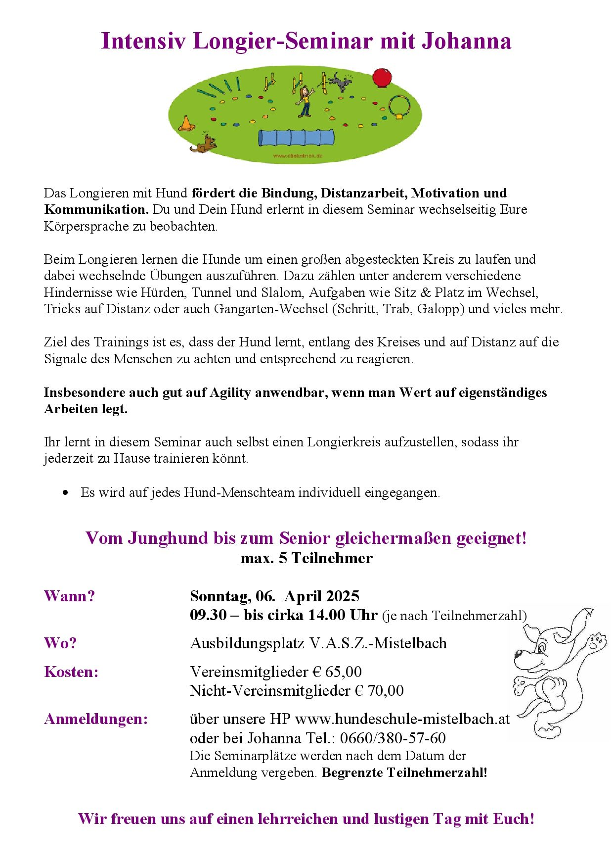 Flyer zum Intensiv-Longierseminar mit Johanna